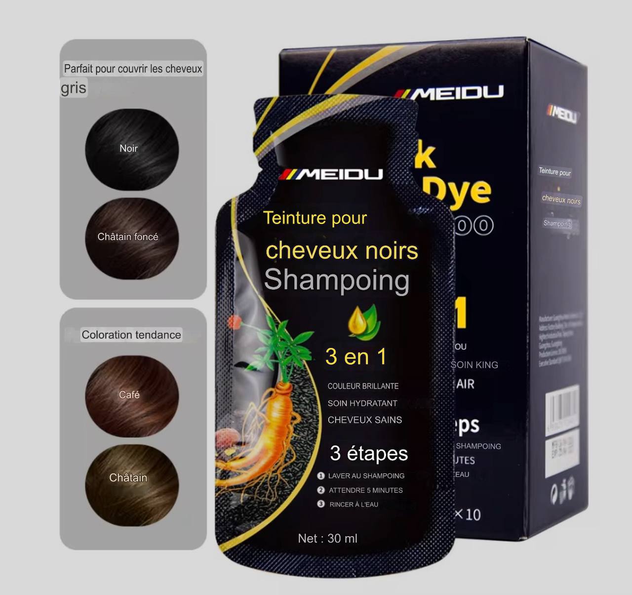 shampoing colorant noir 3 en 1