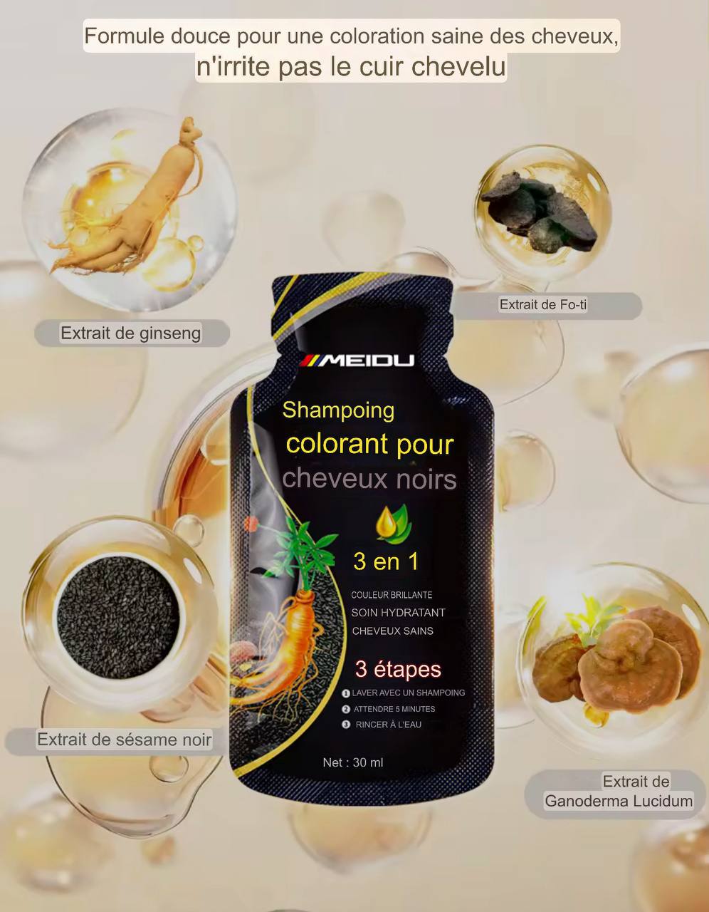 shampoing colorant noir 3 en 1
